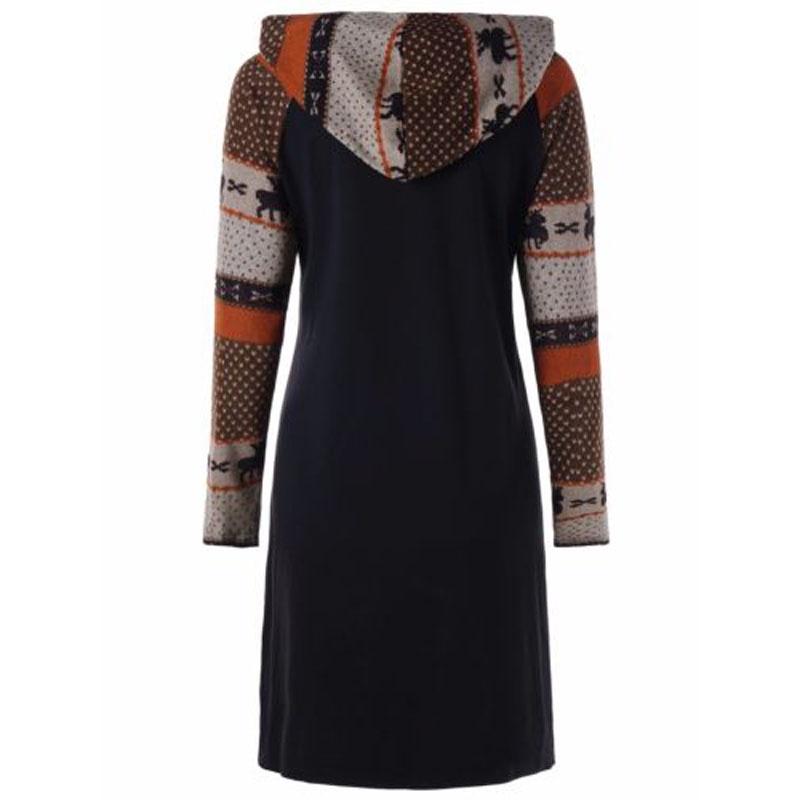 Hot Lady Women Dress Christmas Elk Print Long Sleeve Hooded Evening Party Dress For Festive Occasions