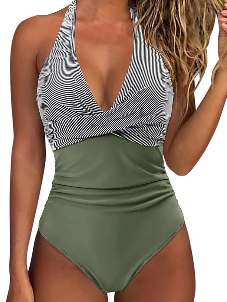 One Piece Swimsuit Women Backless Swimwear Leopard Print Swimsuit Floral Lace Up Bikini Summer 2025 Holiday Beachwear New