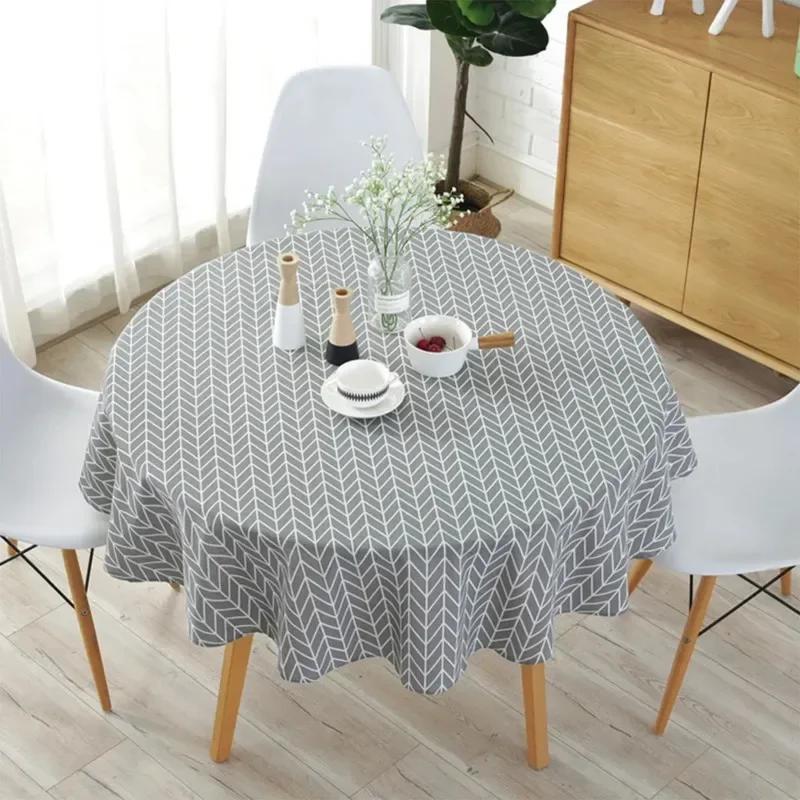 Diameter 120/150cm Nordic Round Tablecloth Cotton Linen Washable Hotel Banquet Table Cloth Wedding Party Christmas Table Cover