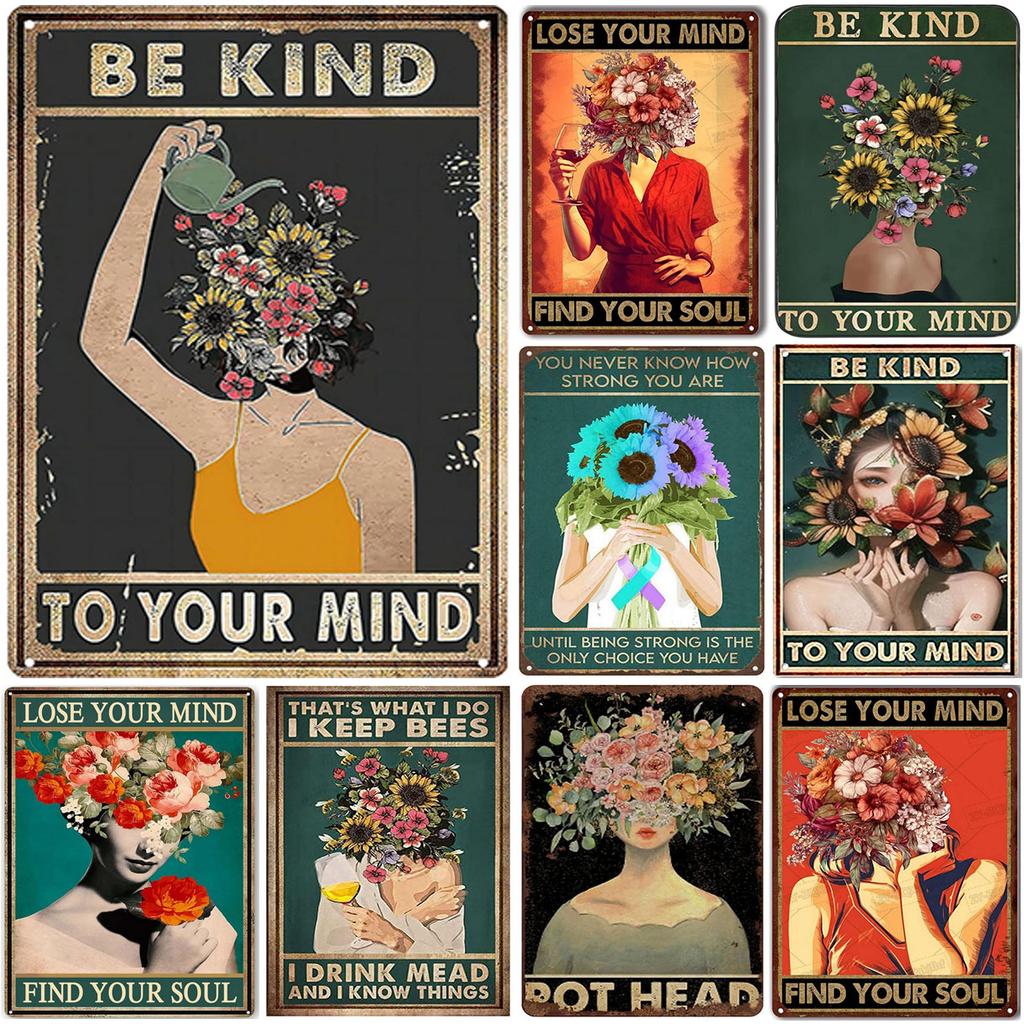 Metal Tin Signs Be Kind To Your Mind Wall Posters Plaque Sign Vintage Iron Painting Decoration for Home Cafe Bathroom Club Ba