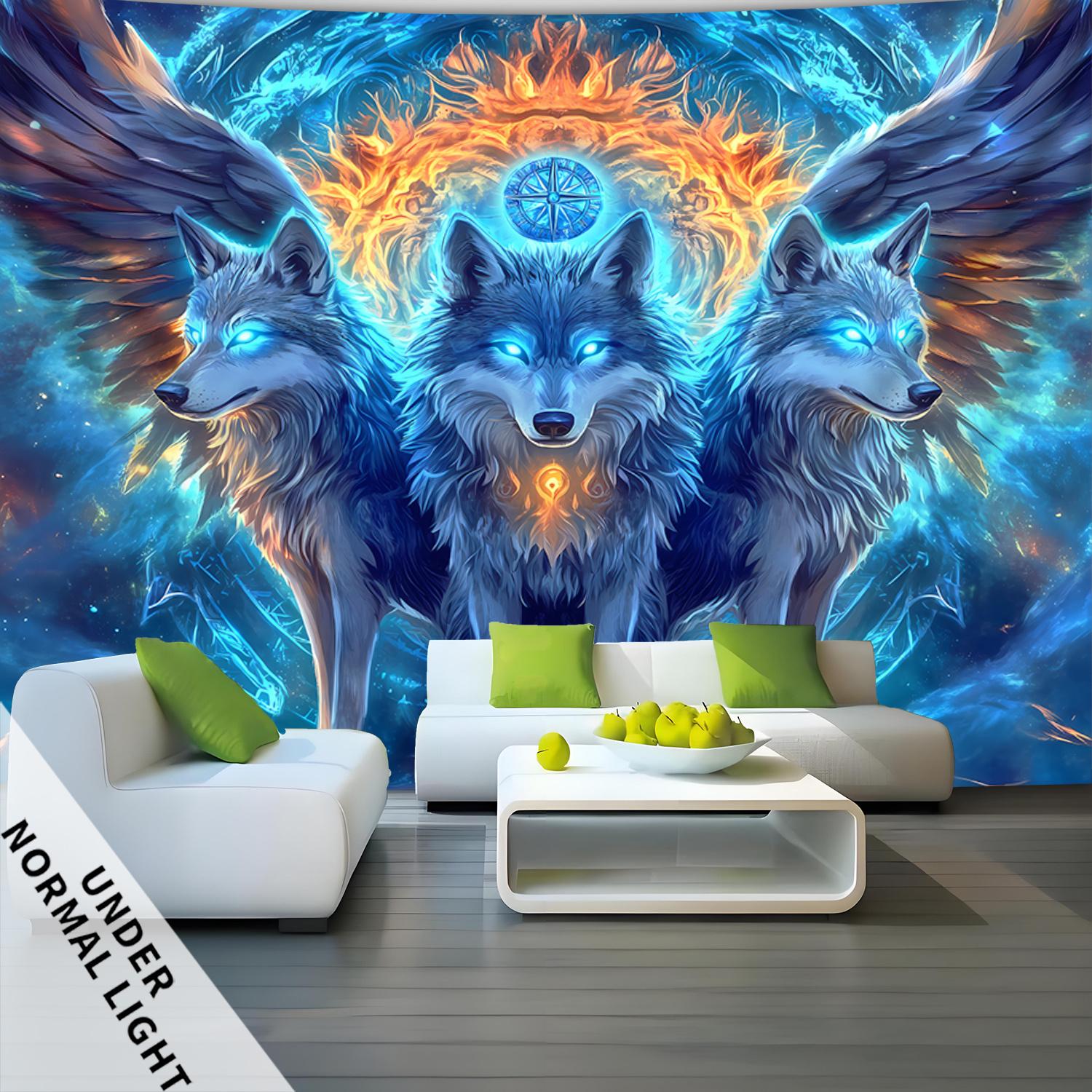 Cosmic Wolf With Wings Fire And Ice Symbol Wall Tapestry Fantasy Art Decor Home Interior Design Living Room Bedroom 70x100CM