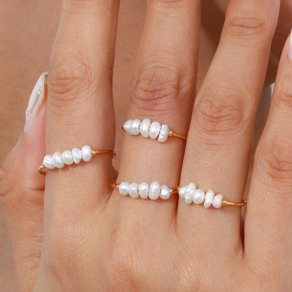 MamacitaSlay 316L Stainless Steel Small White Freshwater Pearl Ring 18K Gold Plated Waterproof Jewelry Women's Elegant Ring Gift