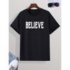 European Sizes Men's Casual "Believe" T-shirt, Trendy Round Neck Tee For Summer