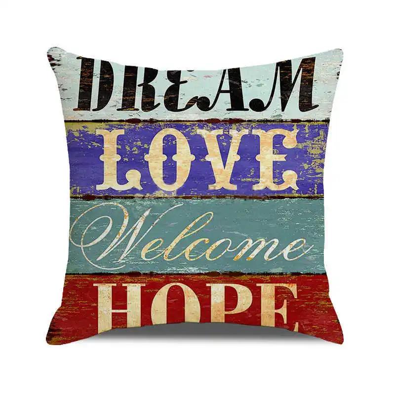 Home Chair Seat Furniture Pillow Cover Retro Industrial Style Cushion Wood Grain Letter Decor Pillowcase