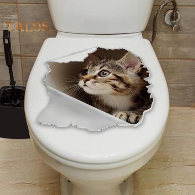 Pegatina de Agujero Roto para Inodoro de Gato Impermeable Extraíble Autoadhesiva de PVC Arte de Pared para Sala de Estar Baño Efecto 3D Simulación Tapa del Asiento del Inodoro para Gatito