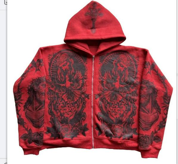 Gotischer Totenkopf Reißverschluss Hoodie - Unisex Digitaldruck für Herbst/Winter