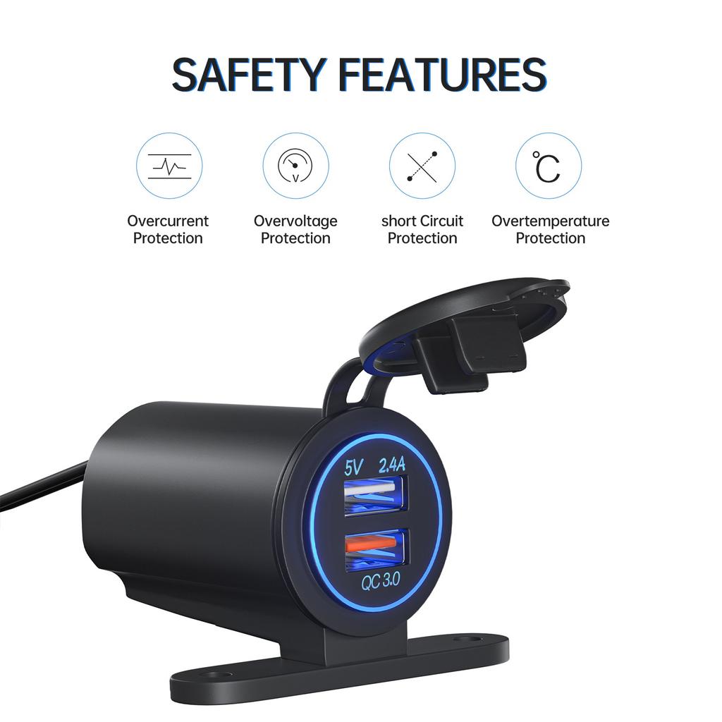 Auto Car Charger Quick USB Port Cigarette-Lighter Laptop Charger Portable Adapter with Switch Power Port Outlet Converter Combo-car Charger