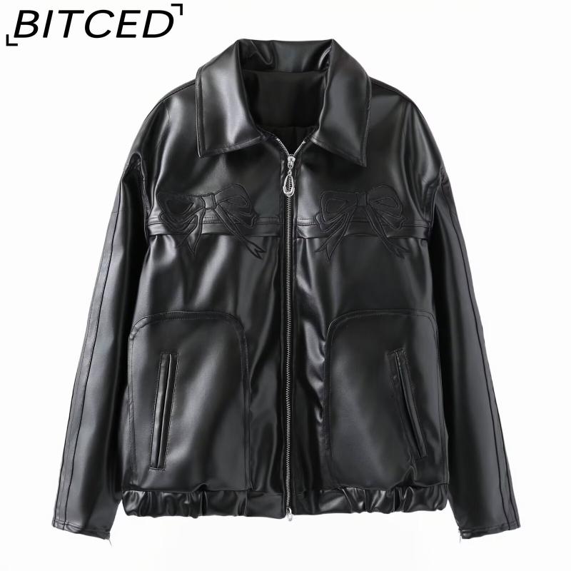 

BITCED Весенняя коллекция Сладкая и дерзкая куртка из черной кожи с бантом L чёрный