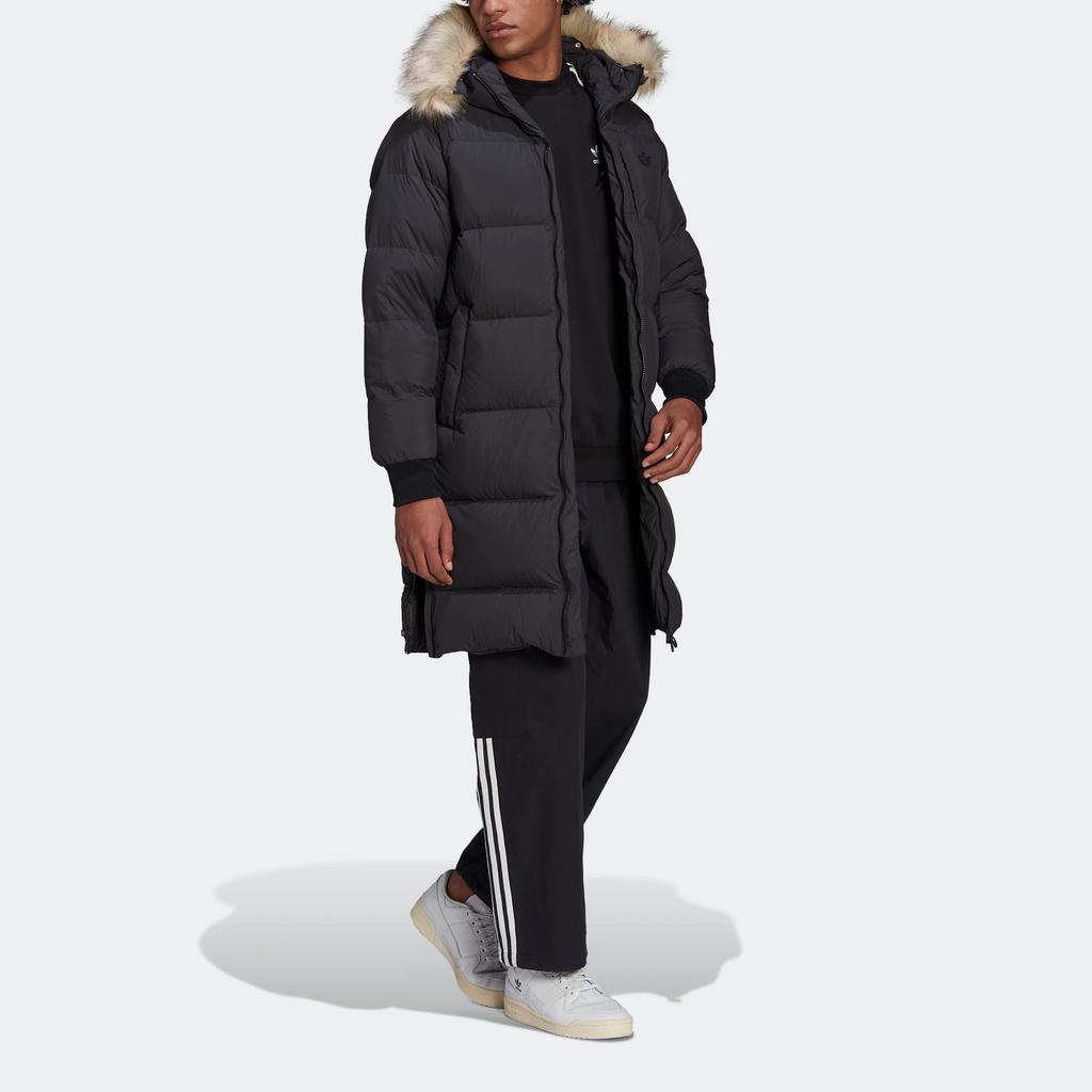 Adidas Originals Trefoil Regen Puff Long Solid Zip Hooded Duck Down Coat Men Outerwear Black HL9194