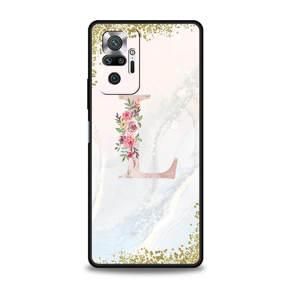 Flowers Letter Phone Case For Xiaomi Redmi Note 14 13 5G 10 11 12 Pro Plus 4G 14C 13C 12C 10C Black Cover