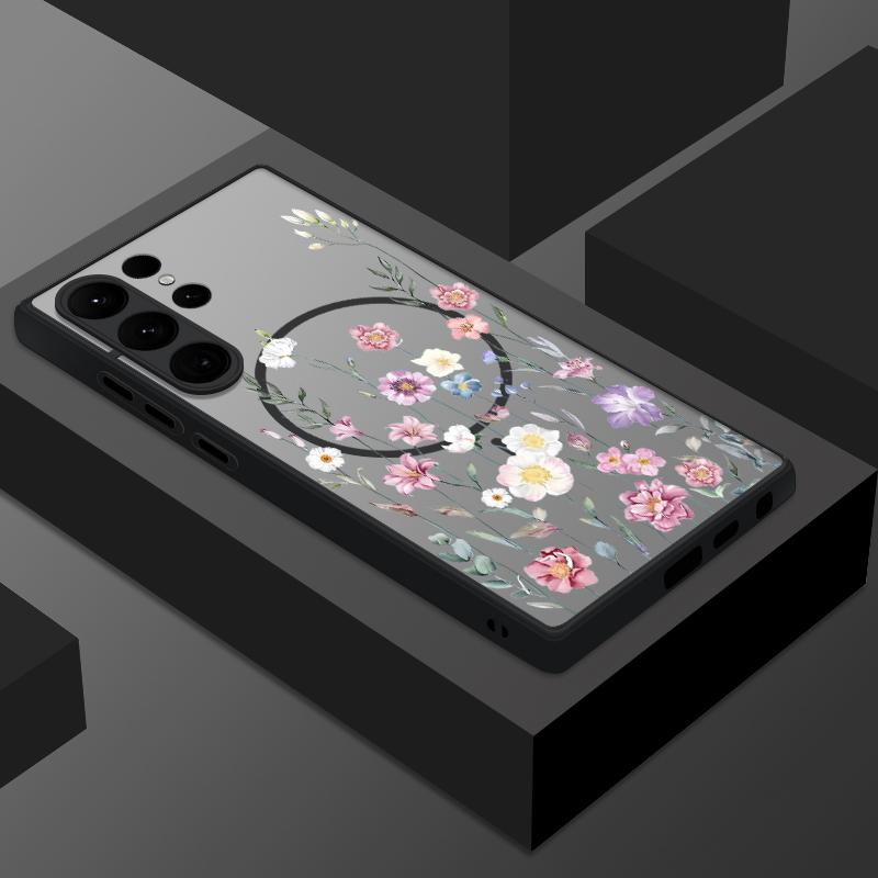 

INS Чехол для телефона с красочными цветами для Samsung Galaxy S24 S25 S23 S22 Ultra Plus S21 S20 S24 FE Для Magsafe Прозрачная магнитная PC-крышка Galaxy S24 Ultra