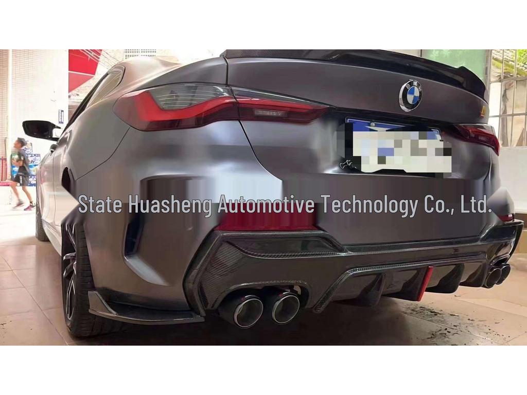 BMW 4 Series G22 Coupe Carbon Fiber Rear Spoiler with Lights & Corner Inserts - Three-Piece Design