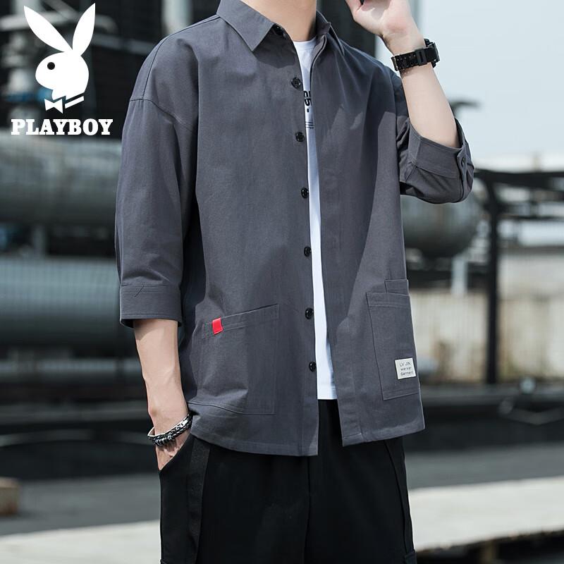 PLAYBOY Men s 3/4 Sleeve Loose Fit Casual Shirt 2XL