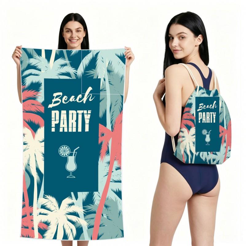 Quick-Dry Foldable Beach Towel With Carry Bag Double-Sided Plush Coconut Print Bath Travel Pool Vacation