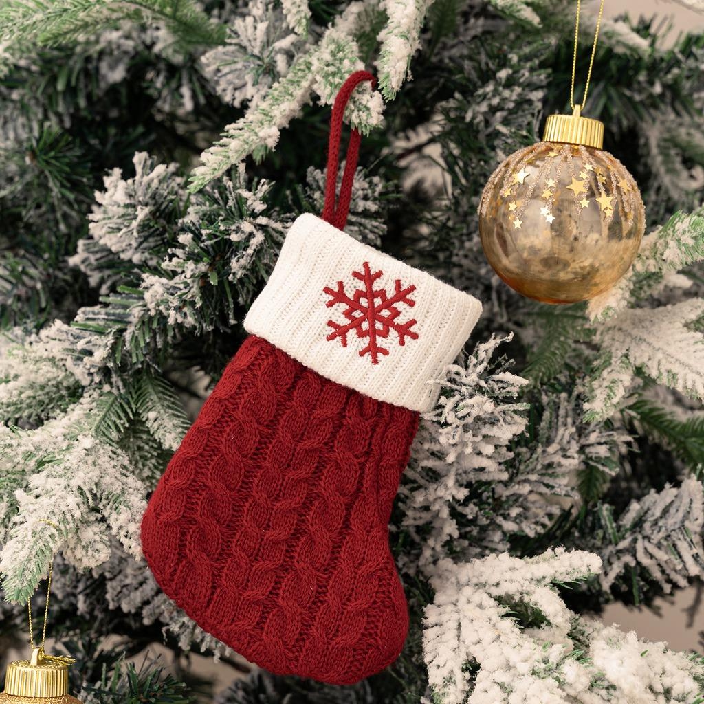 Snowflake Stocking Embroidered Paw Print Stocking Holiday Home Decor Ivory Christmas Stocking Ornament For Gift Wrapping Holiday