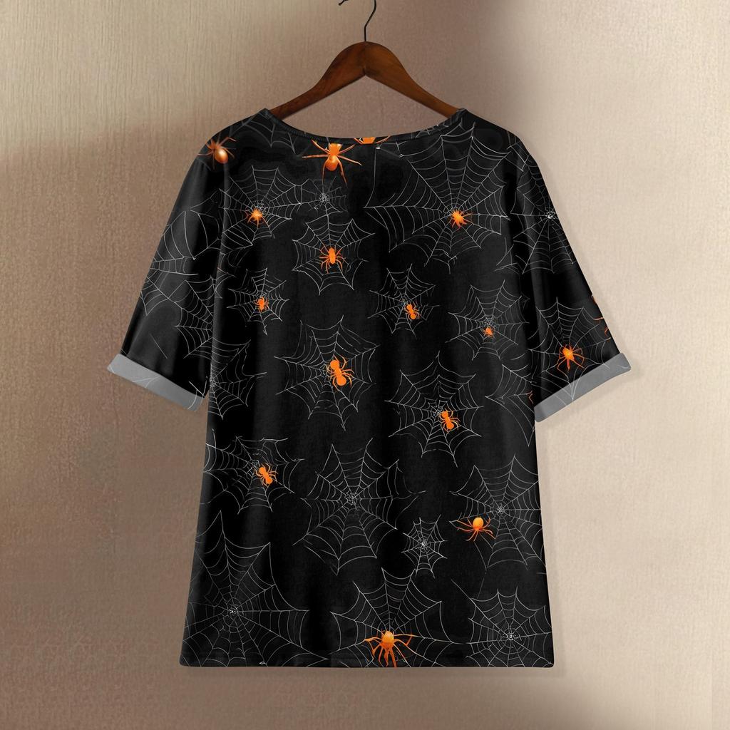 Damen Modisches Und Lässiges Shirt Halbarm Rundhals Print Baumwolle Und Leinen Bluse Top