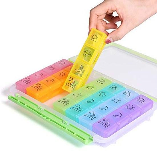 Opret pill case medicine waterproof design medication holder supplement 1 week 4 times day portable habit box compact stickers