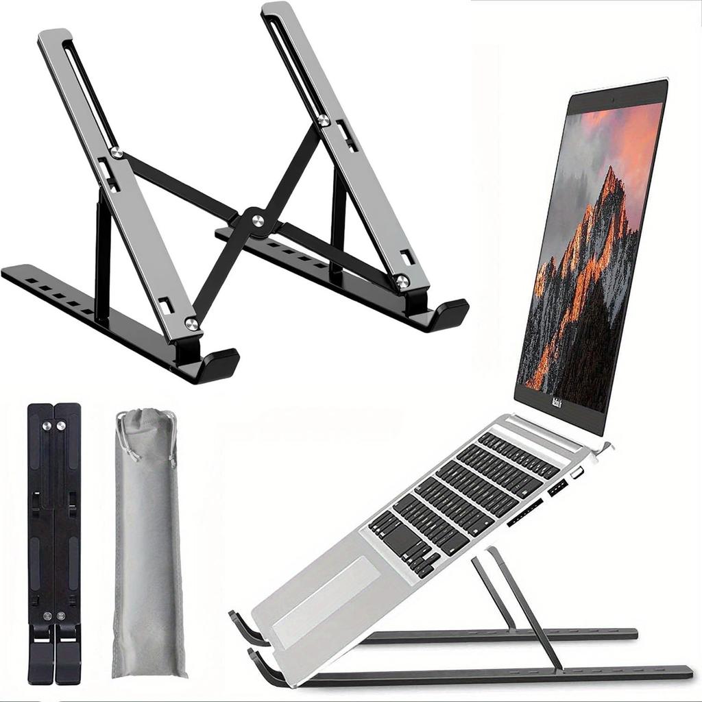 Aluminium alloy Laptop Stand, Full Flat Silicone Anti-Slip Office Laptop Stand for Desk Adjustable Portable Laptop Holder