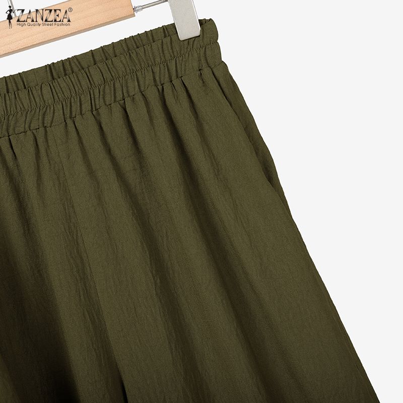 ZANZEA Dámská halenka s dlouhým rukávem a kalhoty se širokými nohavicemi, ležérní dvoudílné soupravy