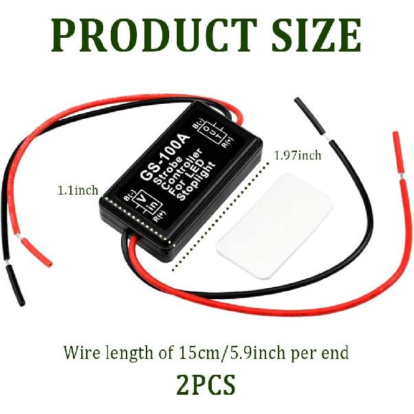 2PCS 6V-30V GS-100A LED Brake Light Flasher With Pre-Wired,Universal Pulsing Strobe Flashing Module Controller For Most Motorcycles Cars Trucks SUVs
