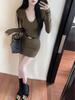 2025 Autumn French V-Neck Waist-Cinching Long-Sleeve Dress for Women - Sexy Short Date Skirt