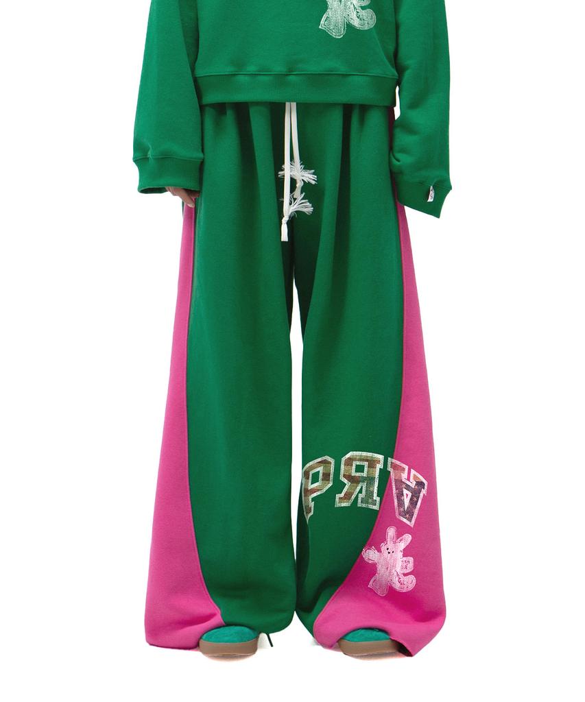 Yankoaleupeu American Rabbit Double-Pleat Sweatpants - Green/Magenta Pink