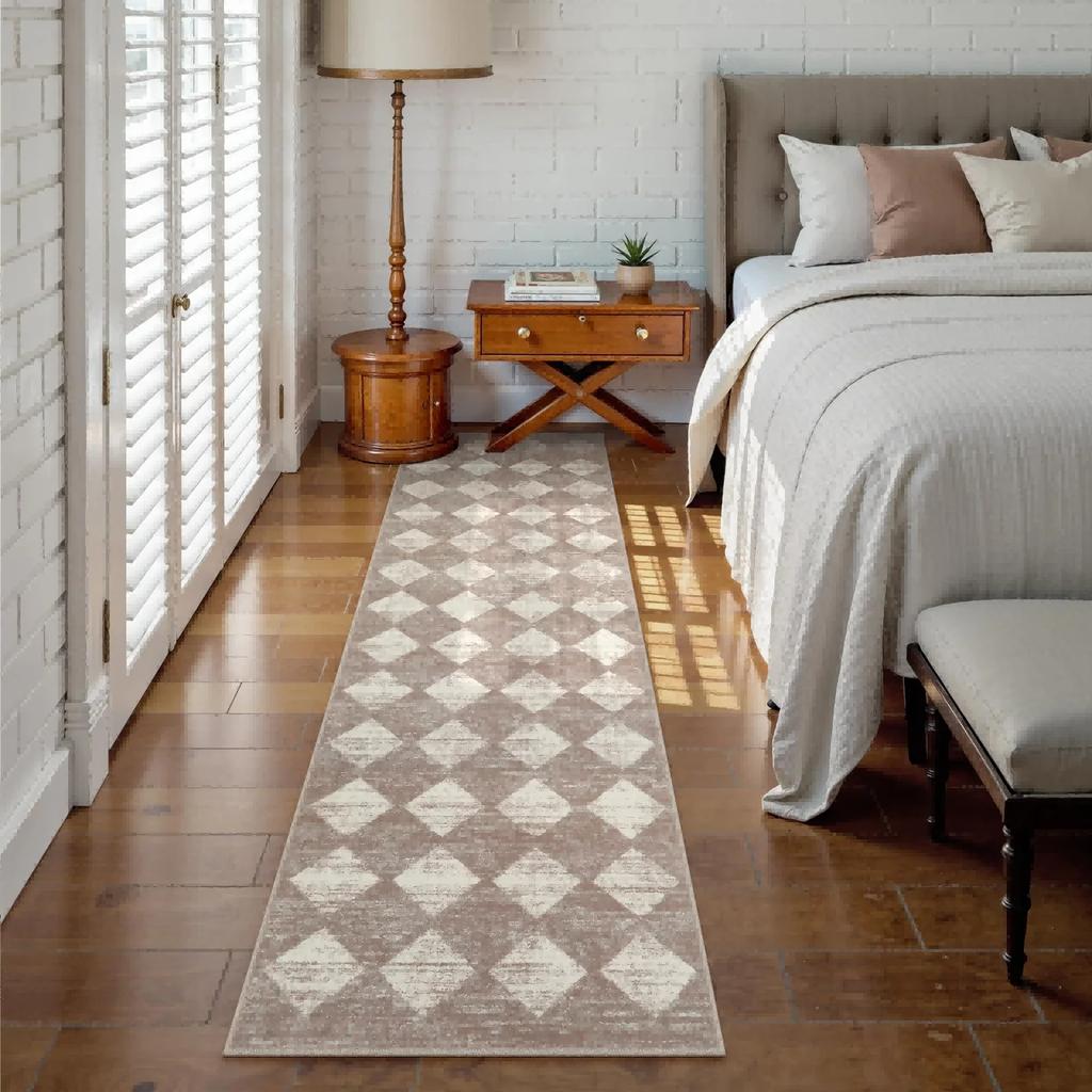 Einfacher karierter Teppich zur Kühlung, rutschfester Bettvorleger im Schlafzimmer, Flur-Durchgangs-Fußmatte, Heimdekoration