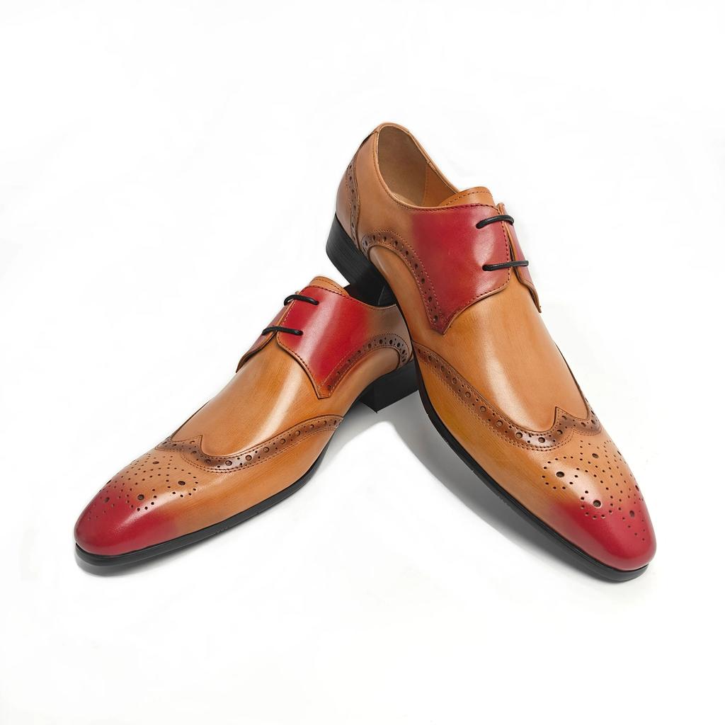 Fashion Wedding Party Leather Shoes For Men Top Layer Cowhide Upper Handmade Business Casual Office Nice Mixed Color Derby Shoes Leather