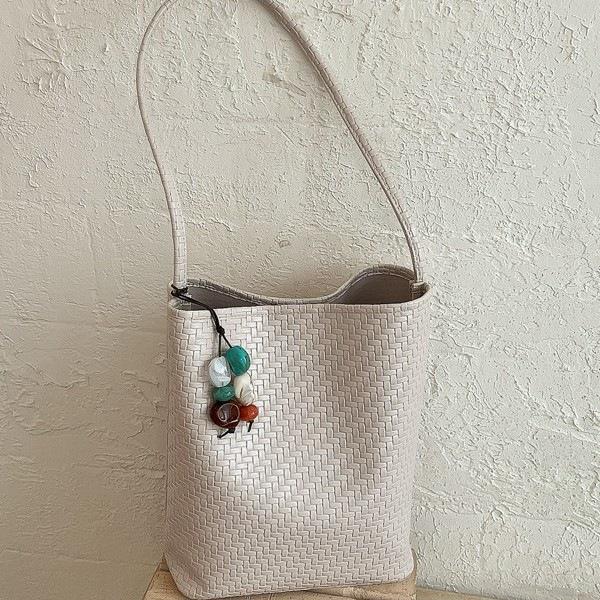 2026 Summer Korean Minimalist Woven Texture Bucket Bag - Large Capacity, Solid Color, Single Shoulder & Handheld