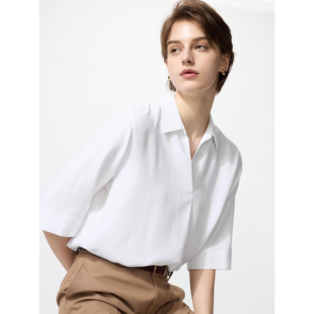 Uniqlo Rayon Skipper Collar Blouse  7 8 Sleeve 