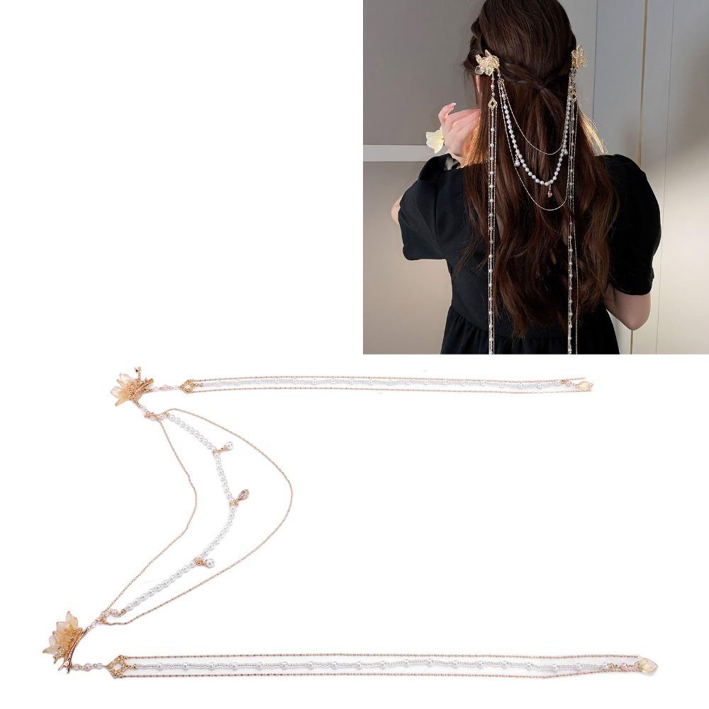 Pearl Chain Artificial Pearls Hair Clip Gold Color Tassel Hair Accessory  Everyday Wear