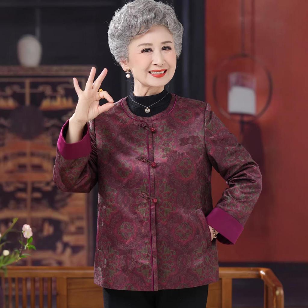 Stylish Spring Autumn Chinese Jacket for Middle-Aged Women: 60s-70s Versatile Long Sleeve