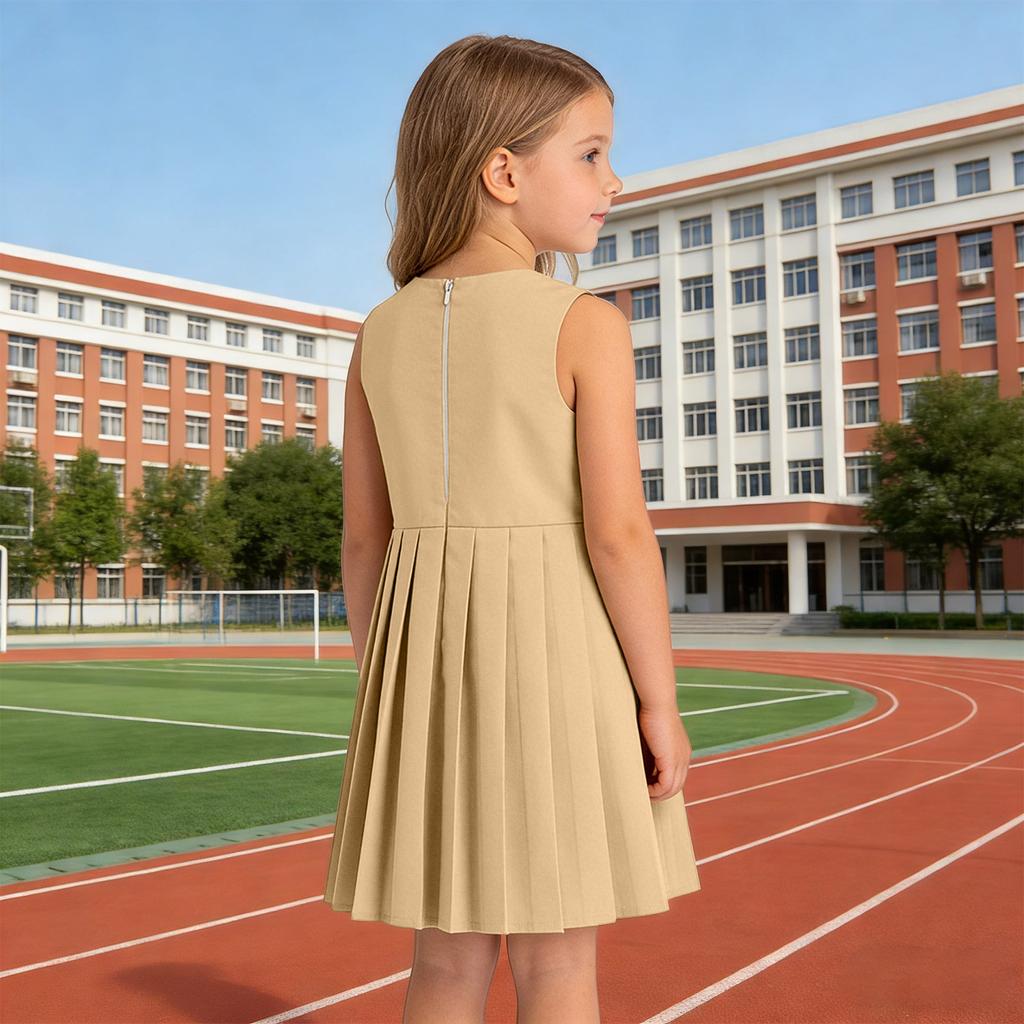 Girls' Pleated Jumper Dress - Preppy Sleeveless Frock