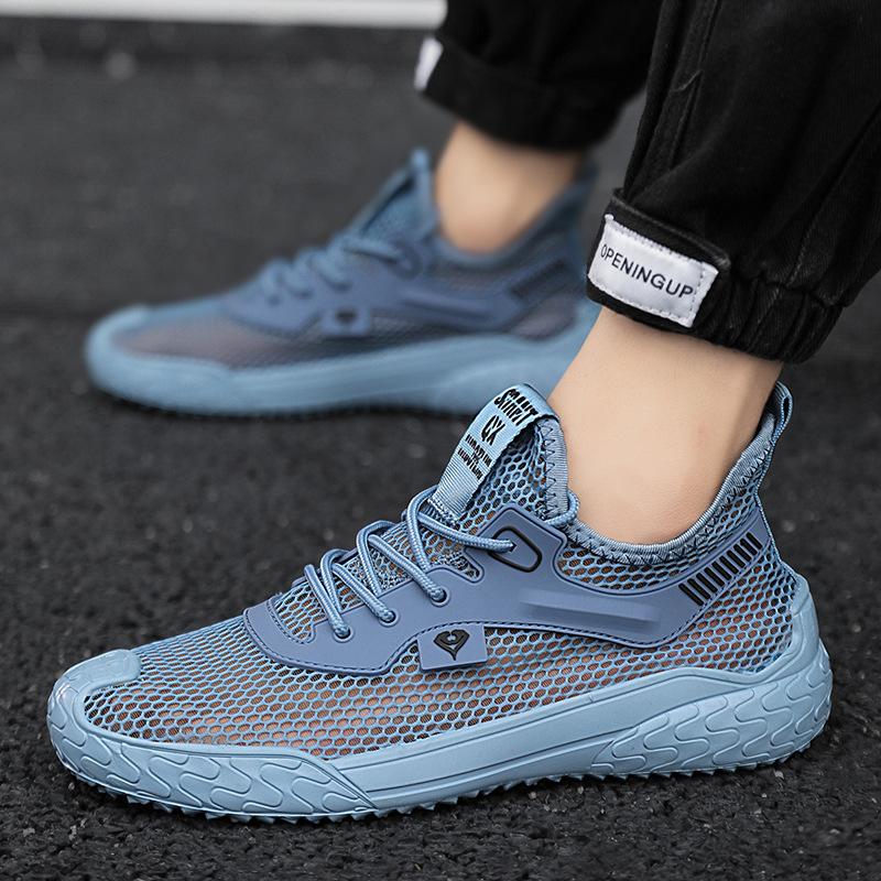 

Summer mesh hollow breathable shoes men s casual sports mesh men s shoes deodorant soft sole thin mesh shoes trendy shoes 44 синий