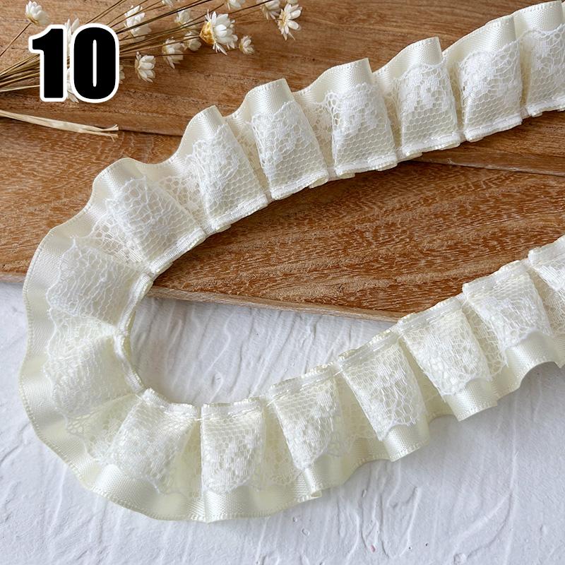 9M Lolita Lace Bead Ruffled Lace Fabric Pleated Edging Satin Ribbon Diy Baby Clothing Skirt Curtain Furniture Decor Lace Trim