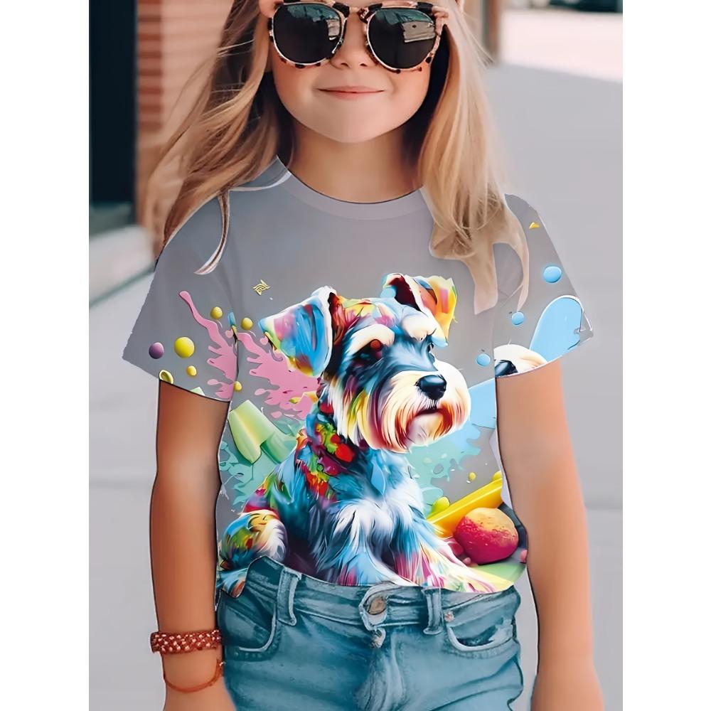 Children's Clothing Girl T-shirt Short Sleeved Children's T-shirt Cute Animal Print Casual Round Neck Girl's Top Children's Summer Clothes