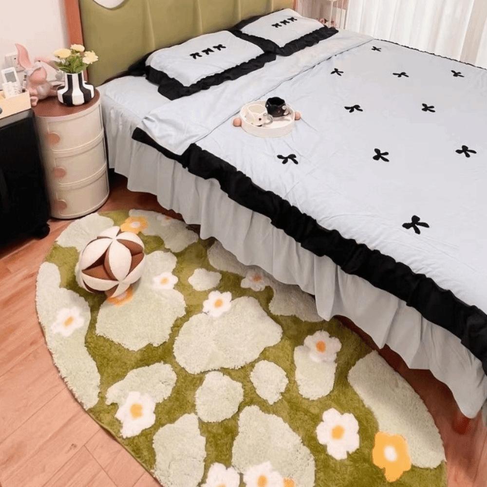 Irregular Green Moss Rug Flower Pattern Bedside Carpet Modern Imitation Cashmere Carpet Sofa Area