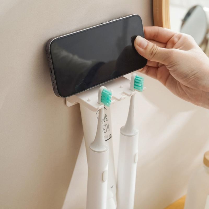 Toothbrush Holder Wall Mount Mobile Phone Shelf for Bathroom Organization Multipurpose Toothbrush Shelf Rack 4Slot