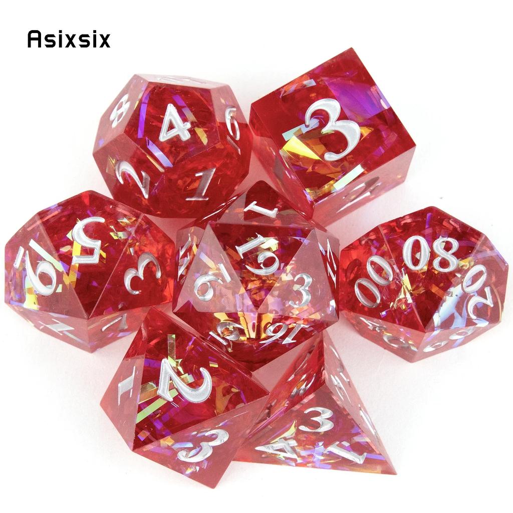 7 Pcs Red Resin White Number Sharp Edge Dice Polyhedral Dice Suitable For Role-Playing Dice PropBoard Game