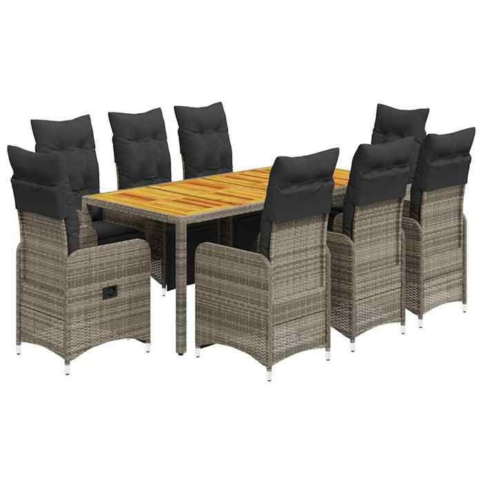 VidaXL Ensemble de bistro de jardin 9 pcs coussins gris poly rotin 3277162