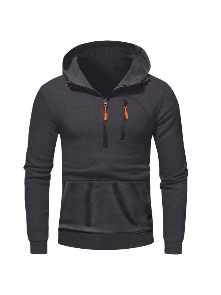 2025 Men's Casual Hooded Pullover Zipper Long Sleeve Sports Sweatshirt for Spring and Autumn
