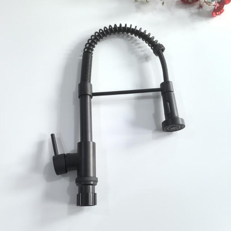 TLXT Black Brass & Stainless Steel Pull-Out Spring Faucet