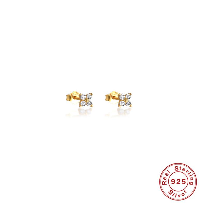 S925 Sterlingsilber Blütenblatt Kristall Blume Ohrstecker Mehrgröße Stilvoll und schlicht Mini Ohrstecker mit Diamanten