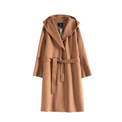Maslan Autumn and Winter Fashion Versatile Long Hooded Solid Color Sheep Wool Versatile Woolen Coat Jacket