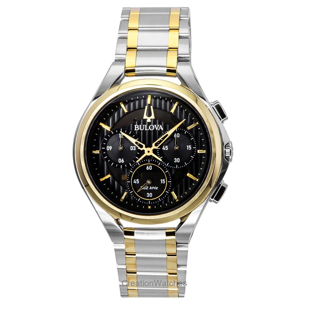 

Мужские часы Bulova Curv Chronograph Two Tone из нержавеющей стали с черным циферблатом, кварцевые 98A301 чёрный