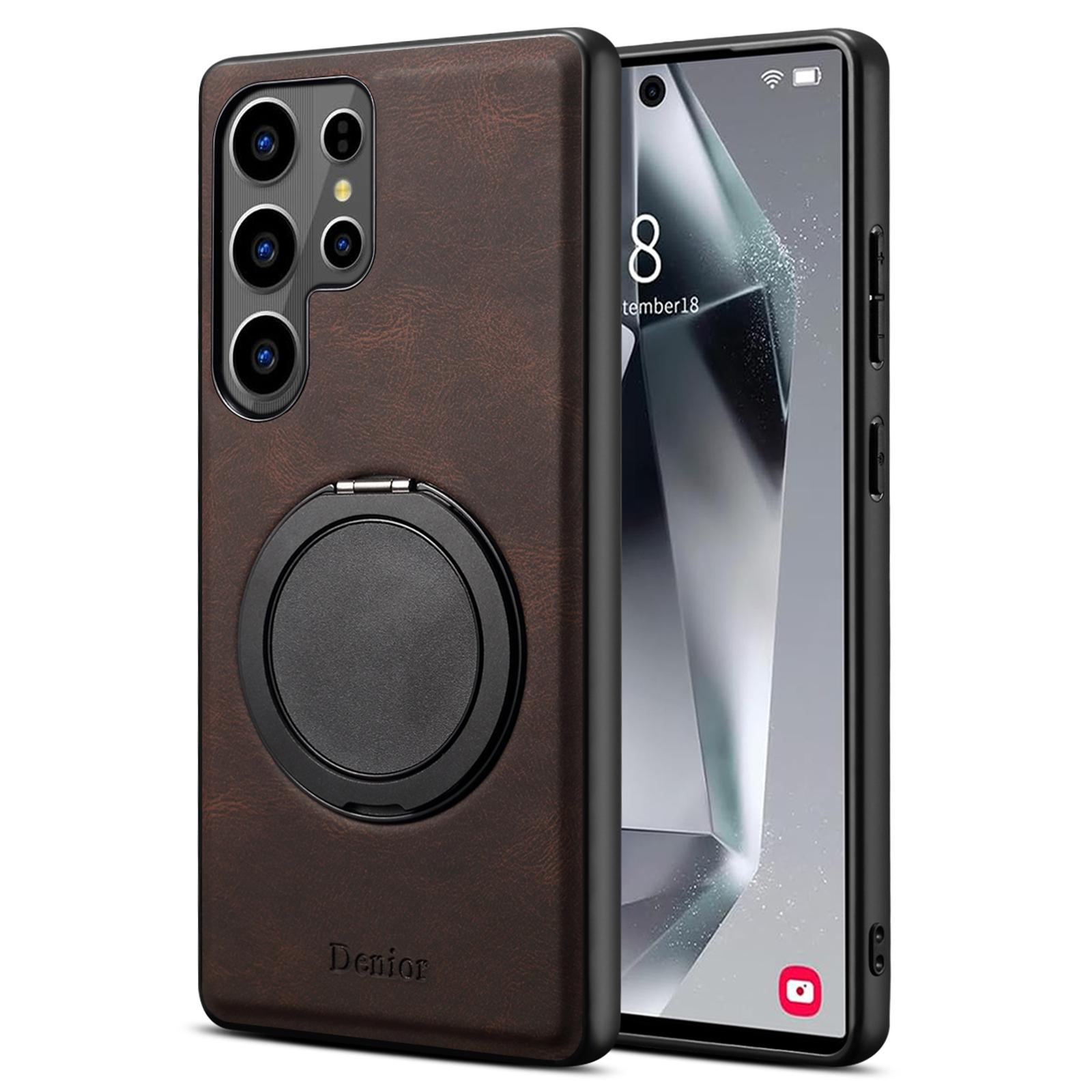 

DENIOR A14 Для Samsung Galaxy S24 Ultra Магнитный чехол Вращающаяся подставка Кожаный ПК ТПУ Чехол для телефона Brown