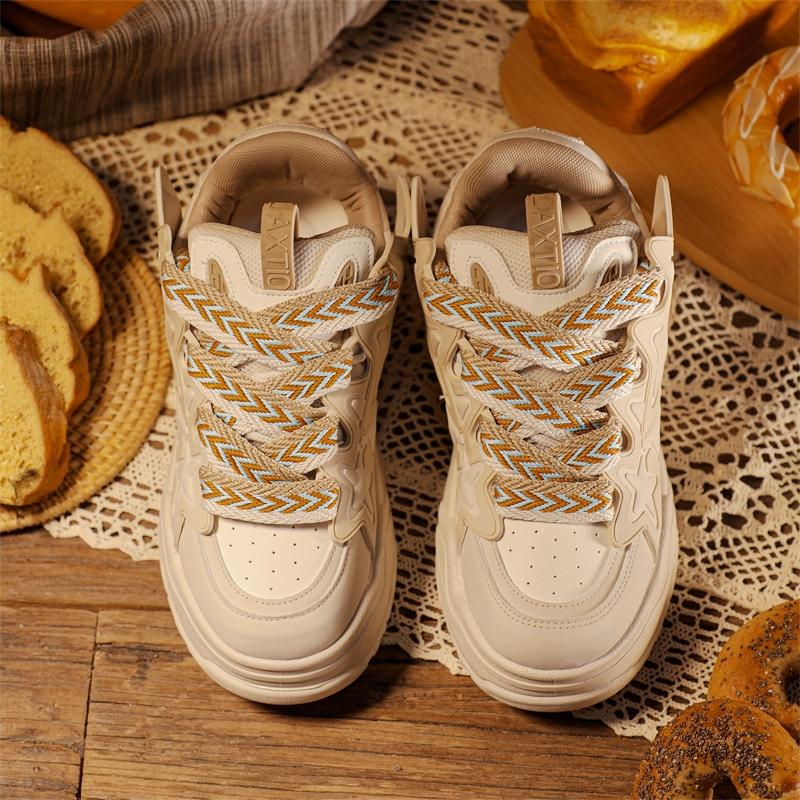 Spring and Autumn Season New Thick Sole Heightened Cake Shoe Small Series Star Bread Shoes Solid Color Women's Outdoor Flat Shoe