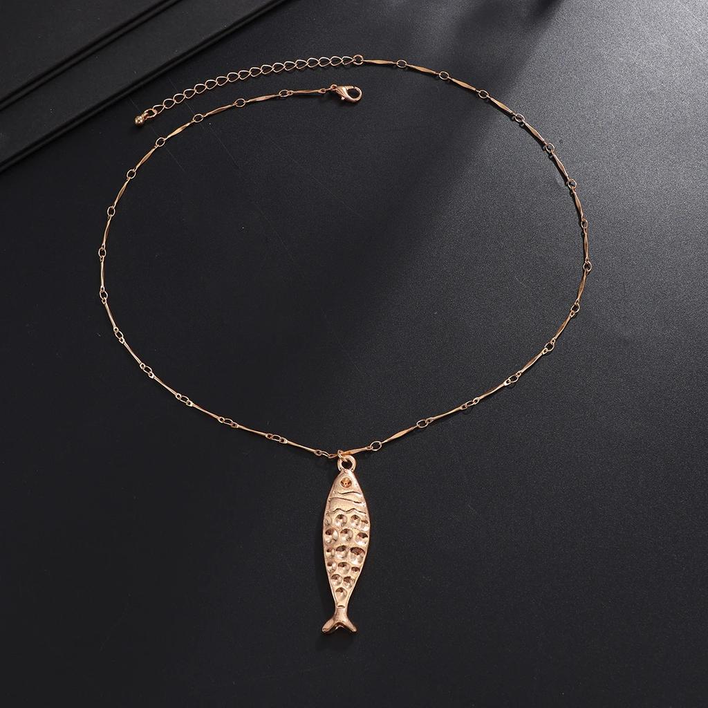 New Punk Gold Color Fish Pendant Choker Necklace for Men Summer Adjustable Metal Neck Chain Party Jewelry Accessories New