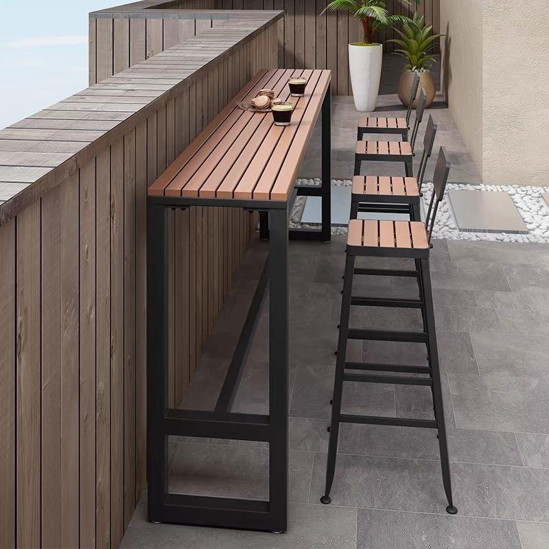 Garden High-Legged Table and Chair Set - Anti-Corrosion Plastic Wood, Waterproof, UV-Resistant, Perfect for Balcony or Outdoor Bar.