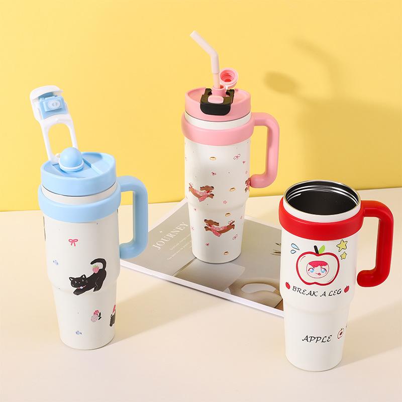 Värdefull Big Mac termosmugg för tjejer, ismugg med stor kapacitet och handtag, kontorsmugg med sugrör för kallt vatten